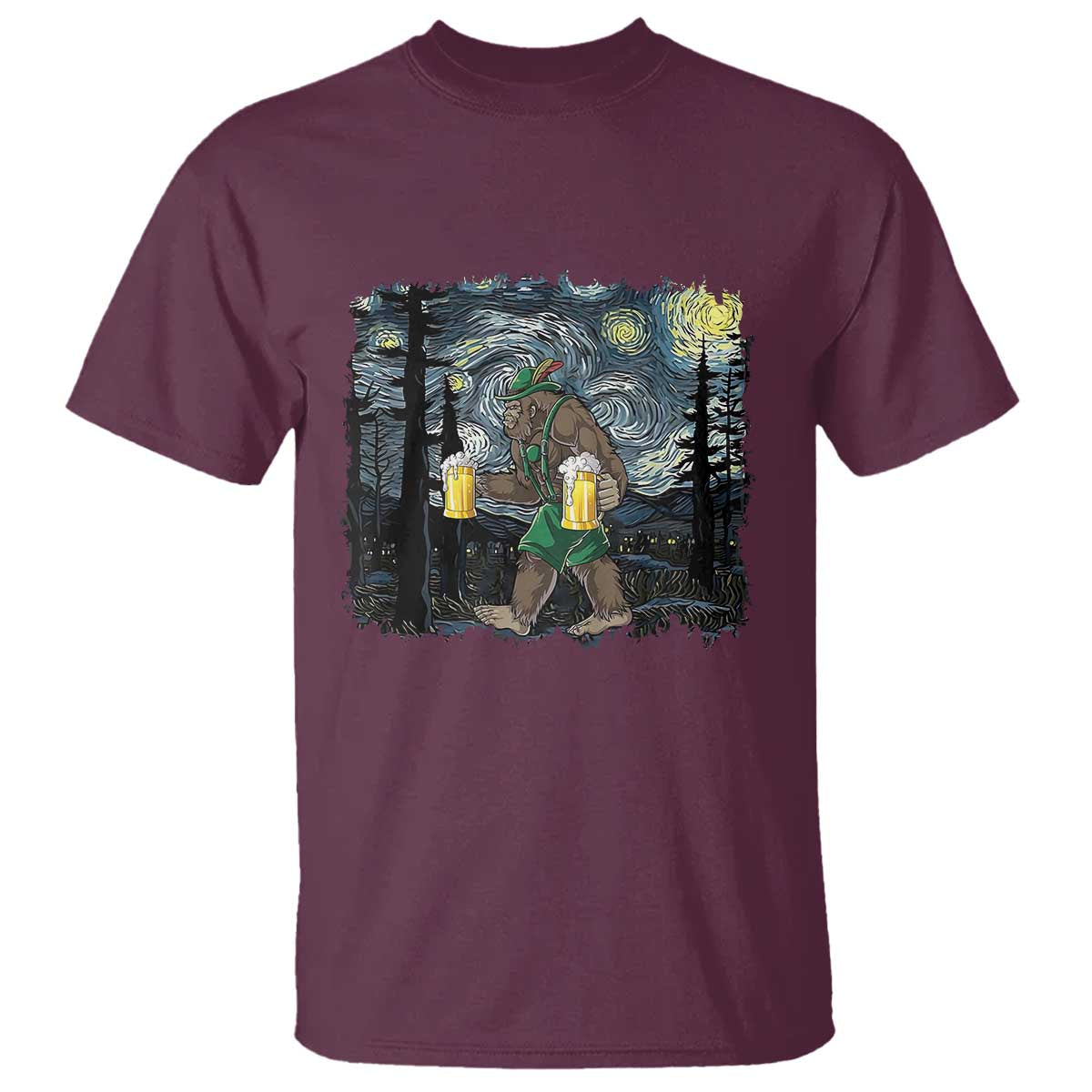 Funny Oktoberfest Bigfoot T Shirt Starry Night German Sasquatch Beer Lederhose - Wonder Print Shop