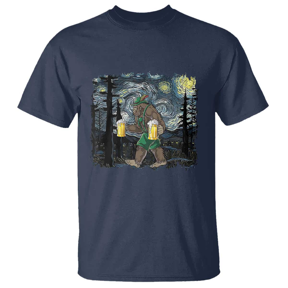 Funny Oktoberfest Bigfoot T Shirt Starry Night German Sasquatch Beer Lederhose - Wonder Print Shop