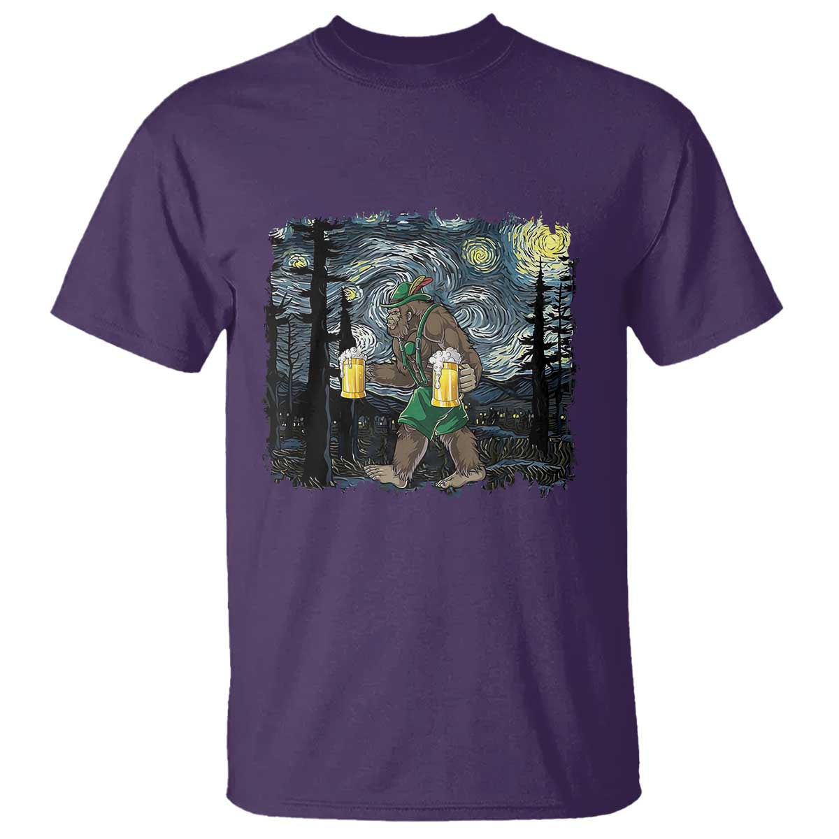 Funny Oktoberfest Bigfoot T Shirt Starry Night German Sasquatch Beer Lederhose - Wonder Print Shop