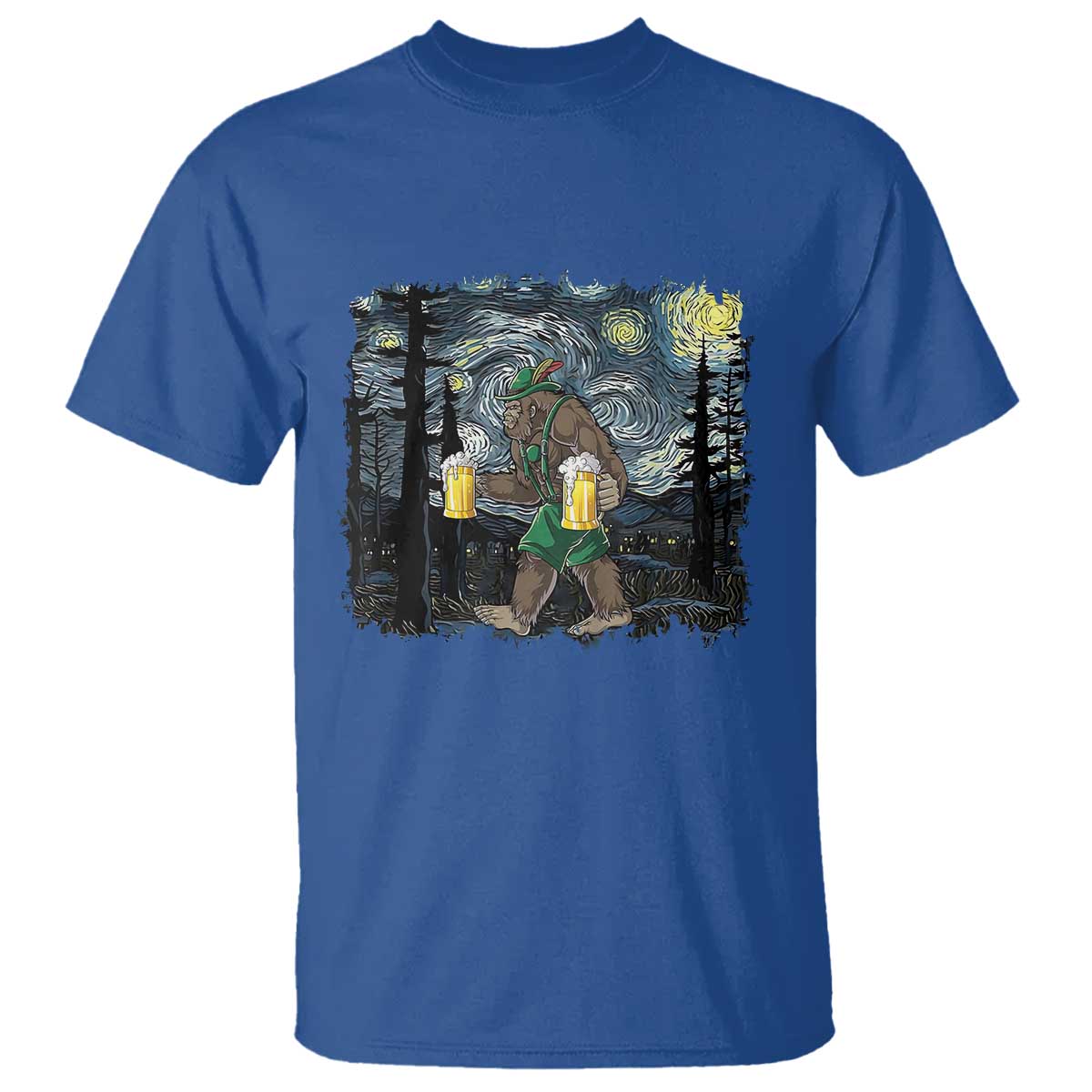 Funny Oktoberfest Bigfoot T Shirt Starry Night German Sasquatch Beer Lederhose - Wonder Print Shop
