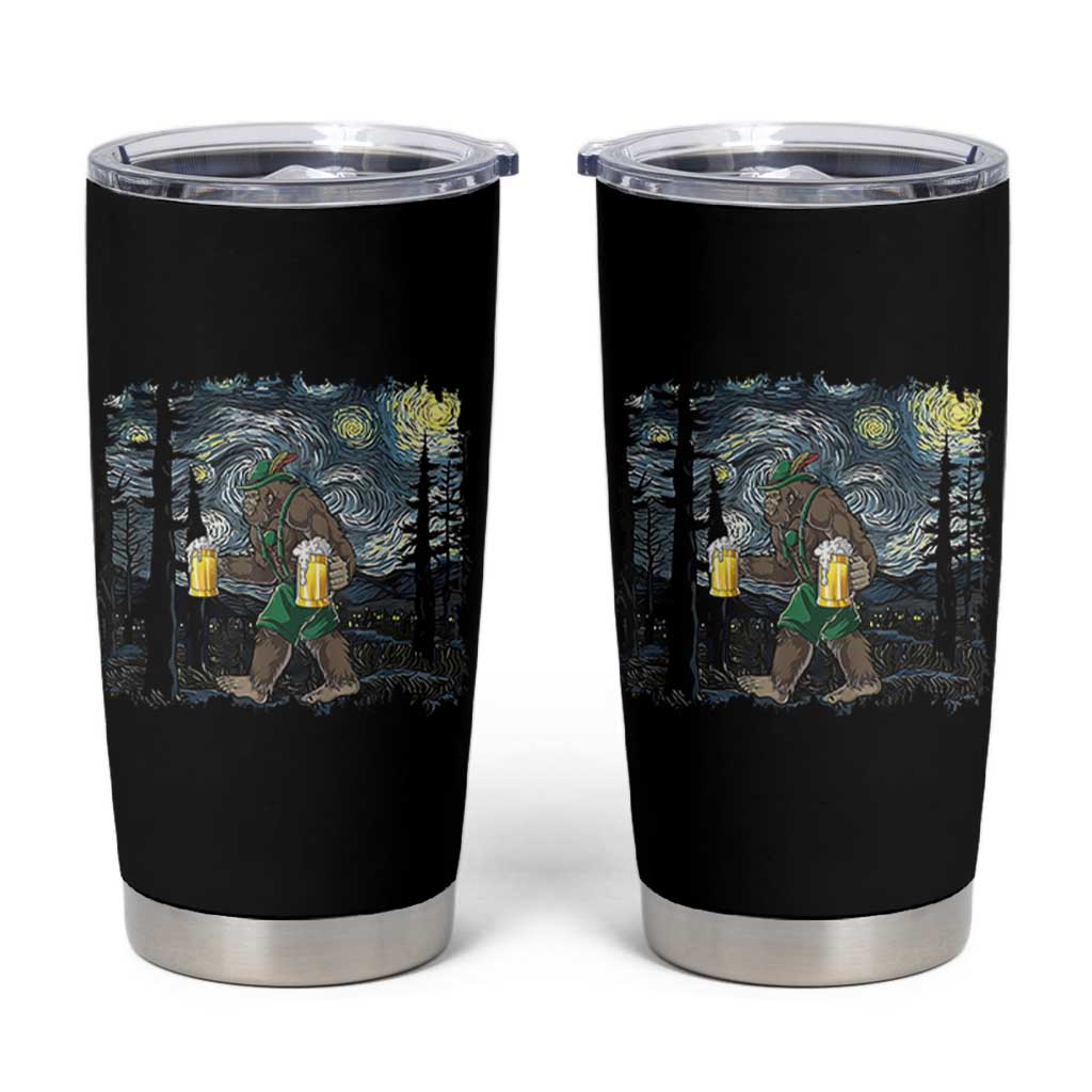 Funny Oktoberfest Bigfoot Tumbler Cup Starry Night German Sasquatch Beer Lederhose - Wonder Print Shop
