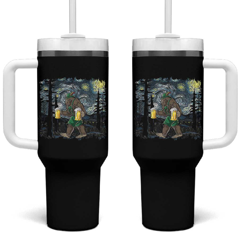Funny Oktoberfest Bigfoot Tumbler With Handle Starry Night German Sasquatch Beer Lederhose - Wonder Print Shop