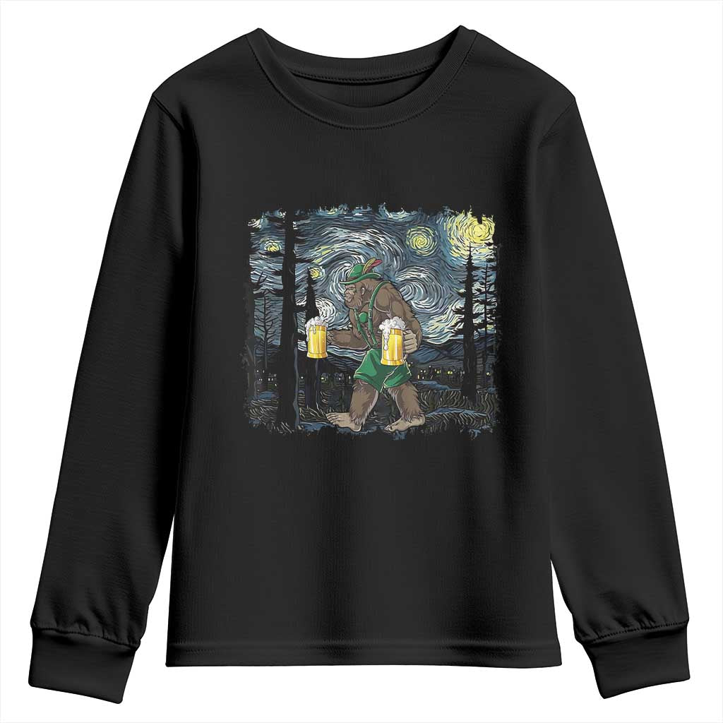 Funny Oktoberfest Bigfoot Youth Sweatshirt Starry Night German Sasquatch Beer Lederhose - Wonder Print Shop