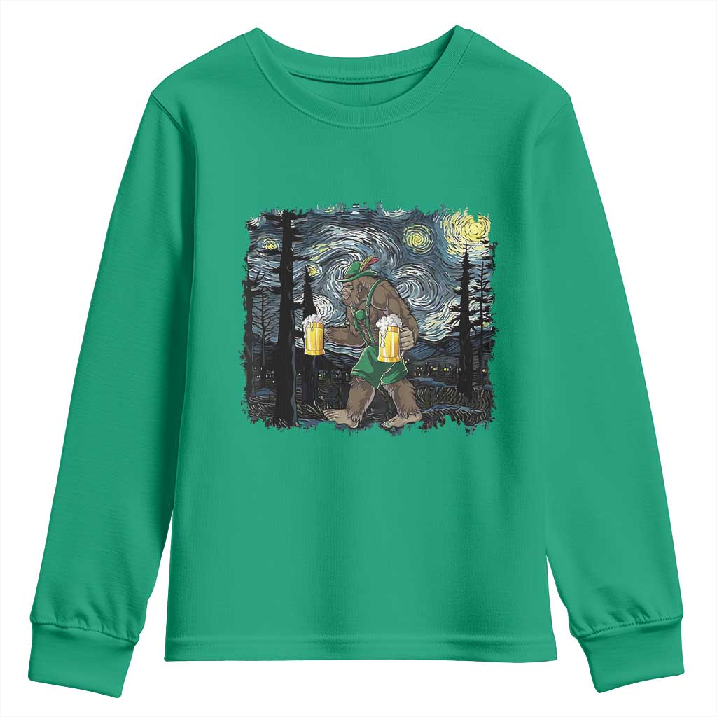 Funny Oktoberfest Bigfoot Youth Sweatshirt Starry Night German Sasquatch Beer Lederhose - Wonder Print Shop