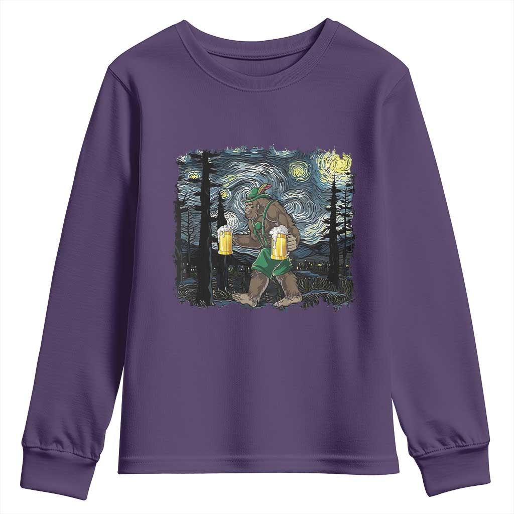 Funny Oktoberfest Bigfoot Youth Sweatshirt Starry Night German Sasquatch Beer Lederhose - Wonder Print Shop