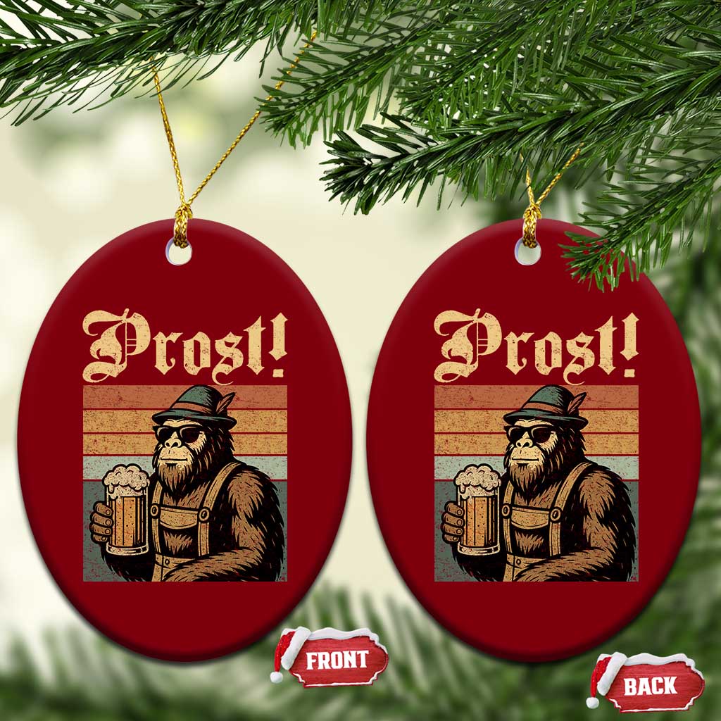 Oktoberfest Bigfoot Ceramic Ornament Vintage German Sasquatch Drinking Prost Lederhose - Wonder Print Shop
