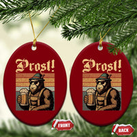 Oktoberfest Bigfoot Ceramic Ornament Vintage German Sasquatch Drinking Prost Lederhose - Wonder Print Shop