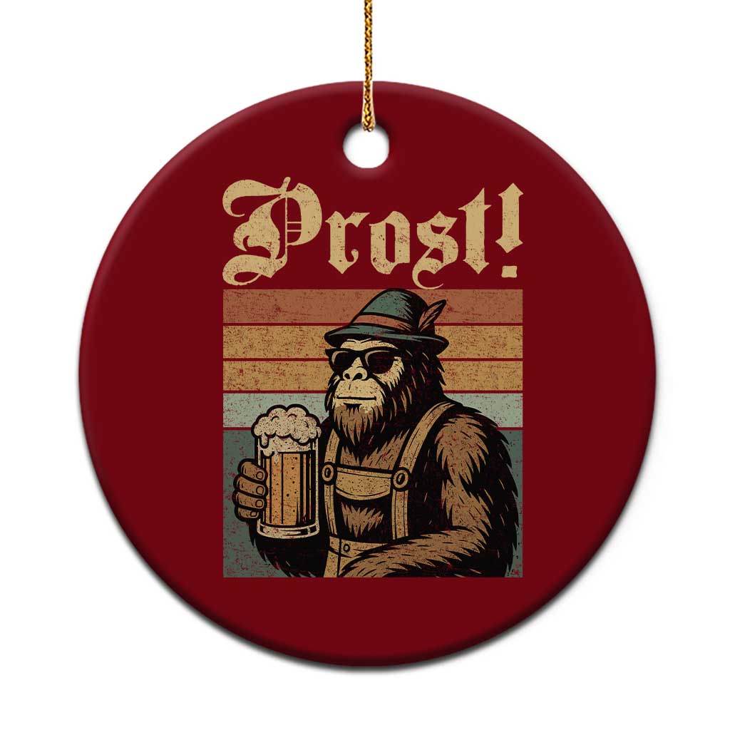 Oktoberfest Bigfoot Ceramic Ornament Vintage German Sasquatch Drinking Prost Lederhose - Wonder Print Shop