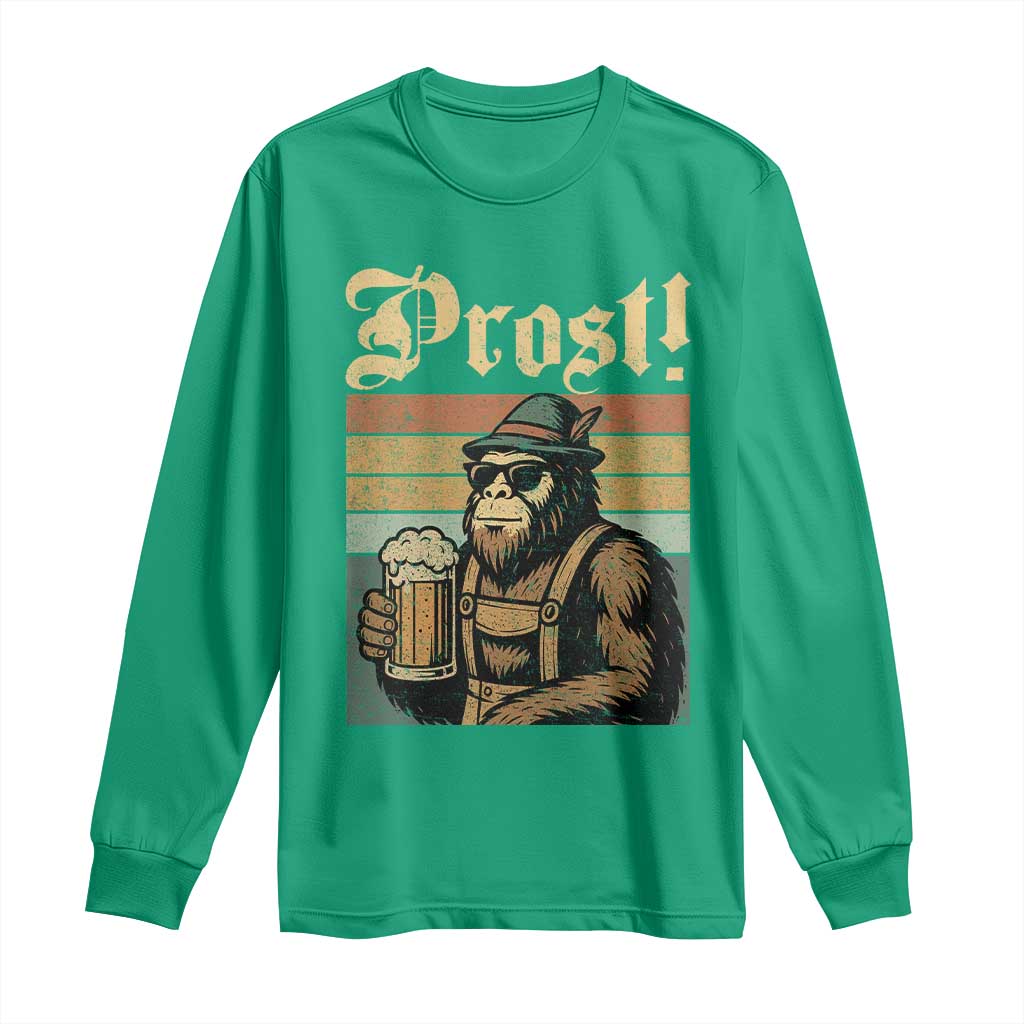 Oktoberfest Bigfoot Long Sleeve Shirt Vintage German Sasquatch Drinking Prost Lederhose - Wonder Print Shop