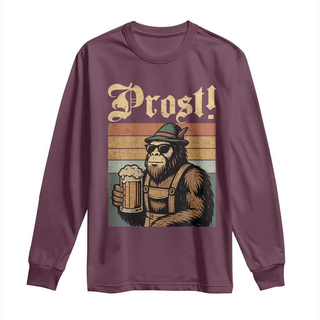 Oktoberfest Bigfoot Long Sleeve Shirt Vintage German Sasquatch Drinking Prost Lederhose - Wonder Print Shop