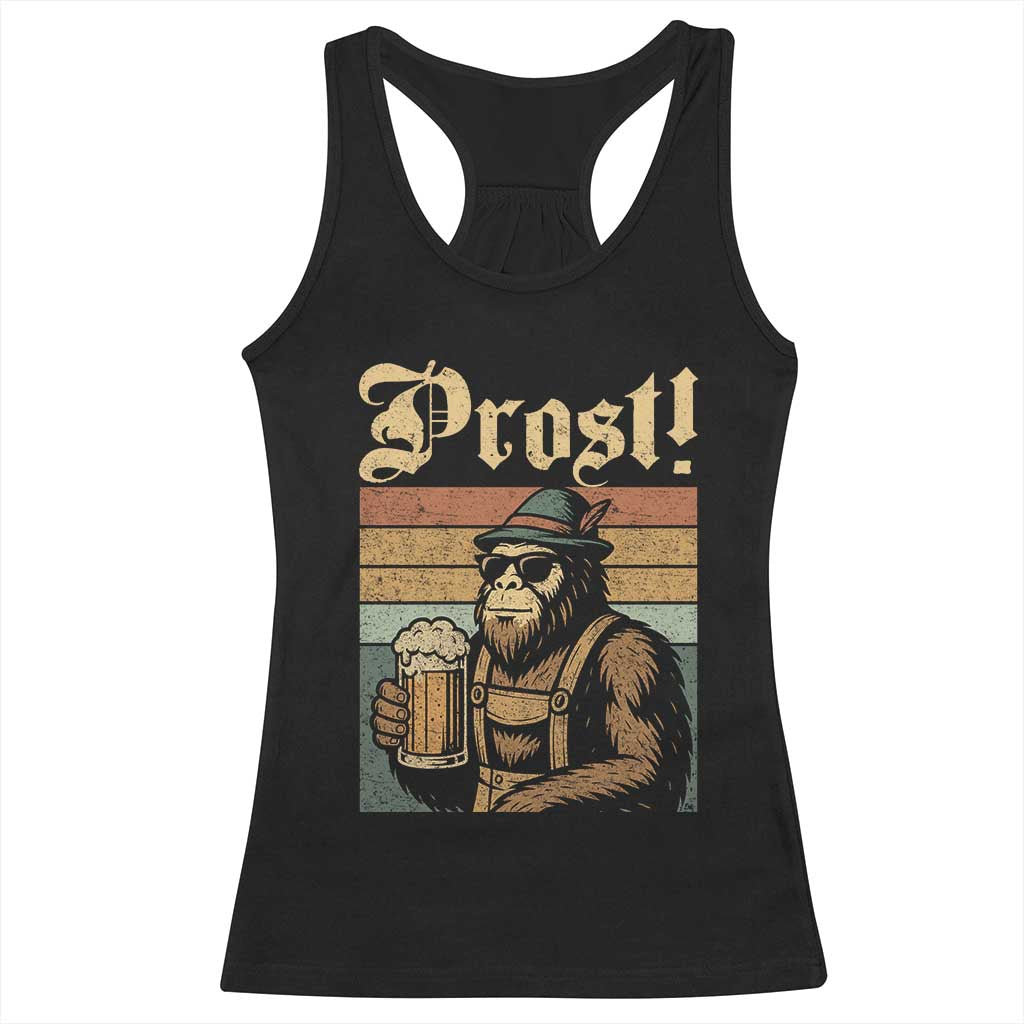 Oktoberfest Bigfoot Racerback Tank Top Vintage German Sasquatch Drinking Prost Lederhose - Wonder Print Shop