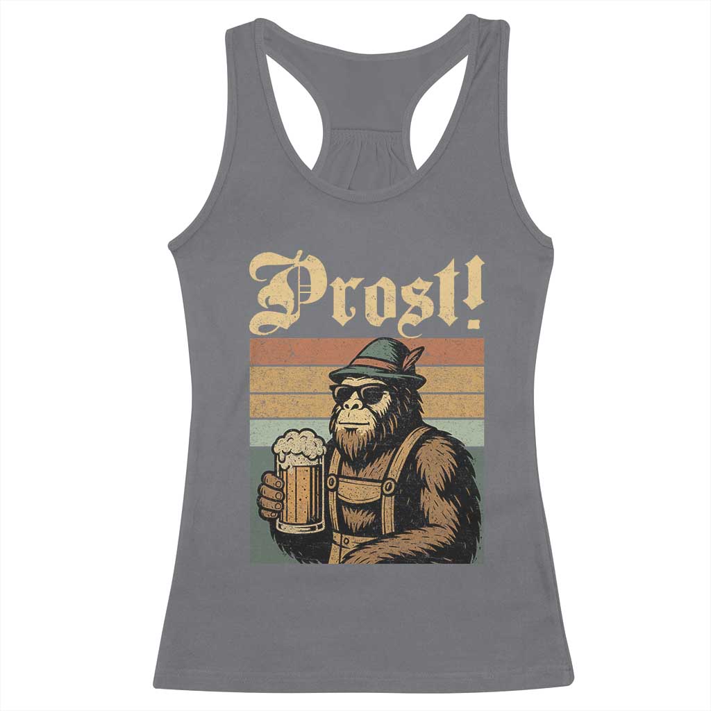 Oktoberfest Bigfoot Racerback Tank Top Vintage German Sasquatch Drinking Prost Lederhose - Wonder Print Shop