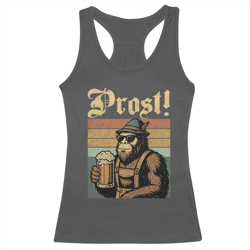 Oktoberfest Bigfoot Racerback Tank Top Vintage German Sasquatch Drinking Prost Lederhose - Wonder Print Shop