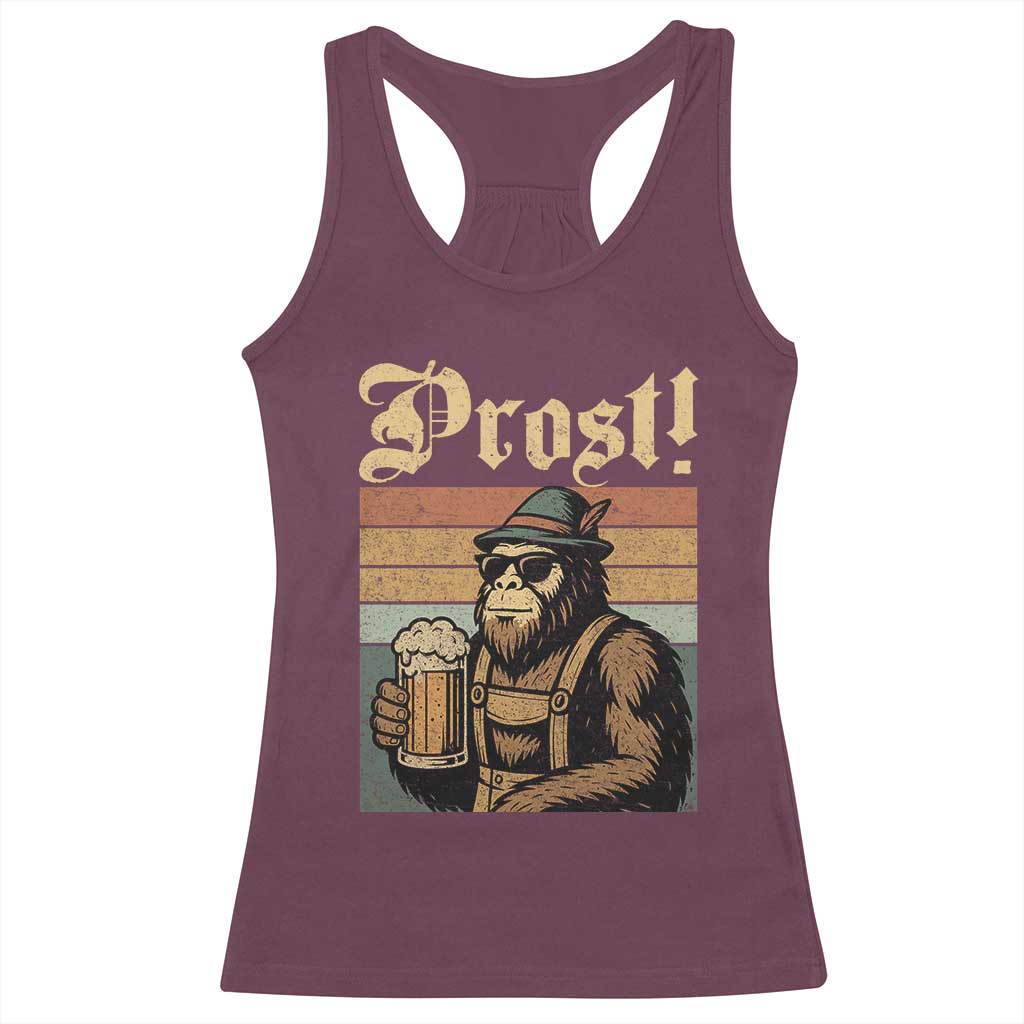 Oktoberfest Bigfoot Racerback Tank Top Vintage German Sasquatch Drinking Prost Lederhose - Wonder Print Shop