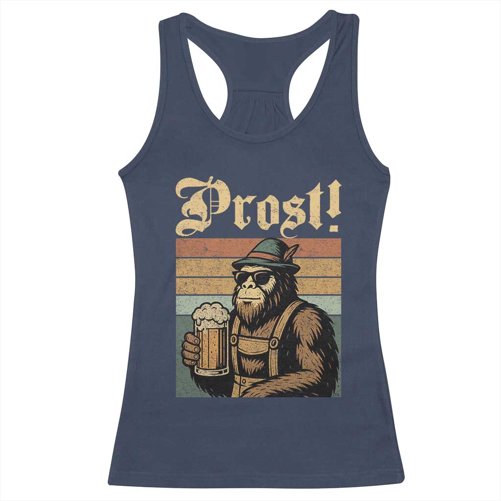 Oktoberfest Bigfoot Racerback Tank Top Vintage German Sasquatch Drinking Prost Lederhose - Wonder Print Shop
