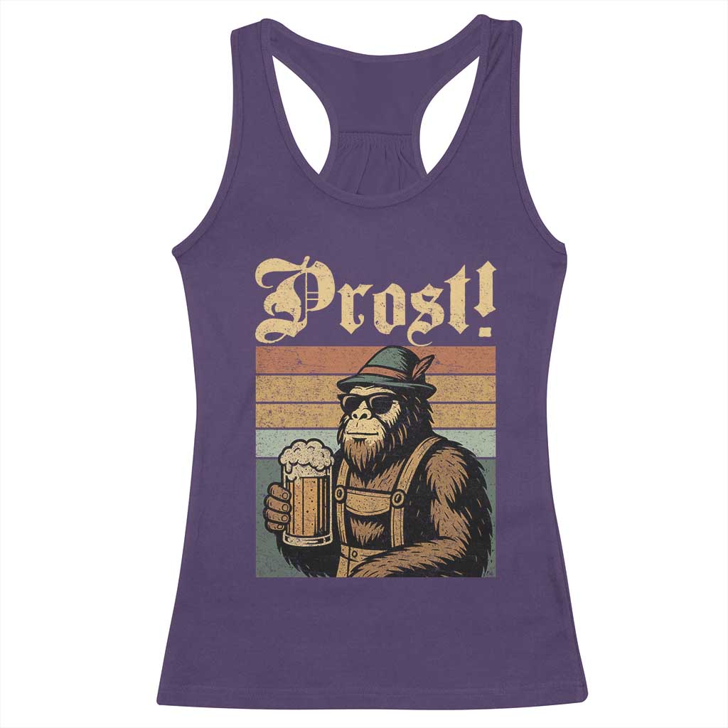 Oktoberfest Bigfoot Racerback Tank Top Vintage German Sasquatch Drinking Prost Lederhose - Wonder Print Shop