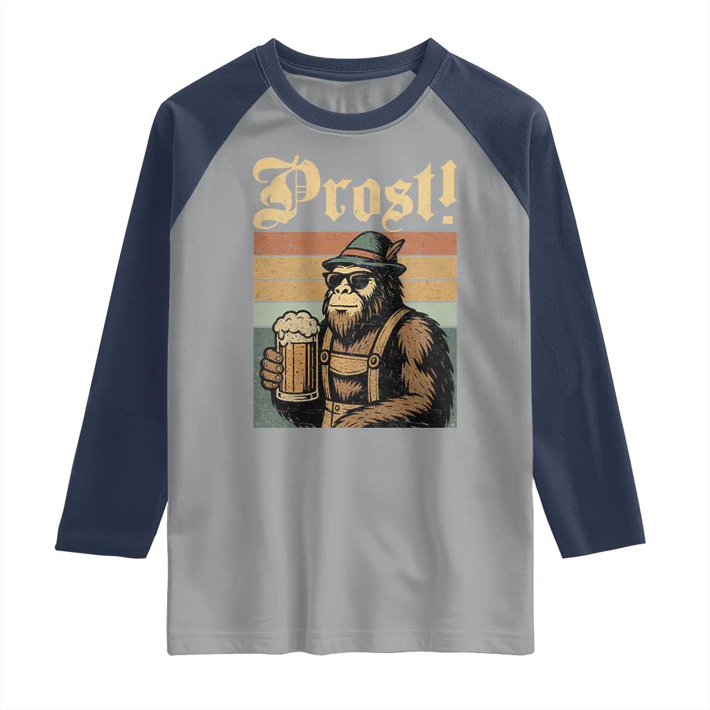 Oktoberfest Bigfoot Raglan Shirt Vintage German Sasquatch Drinking Prost Lederhose - Wonder Print Shop