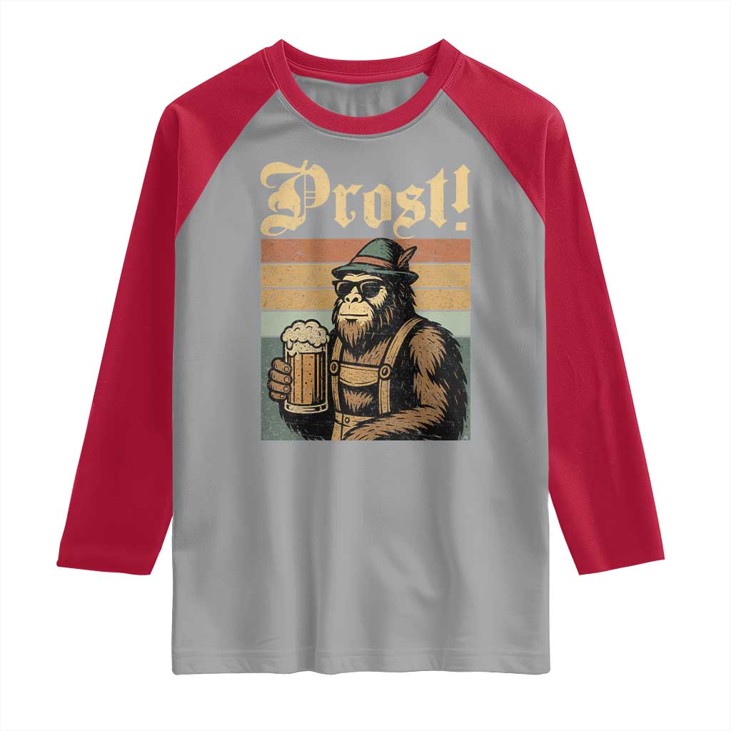 Oktoberfest Bigfoot Raglan Shirt Vintage German Sasquatch Drinking Prost Lederhose - Wonder Print Shop