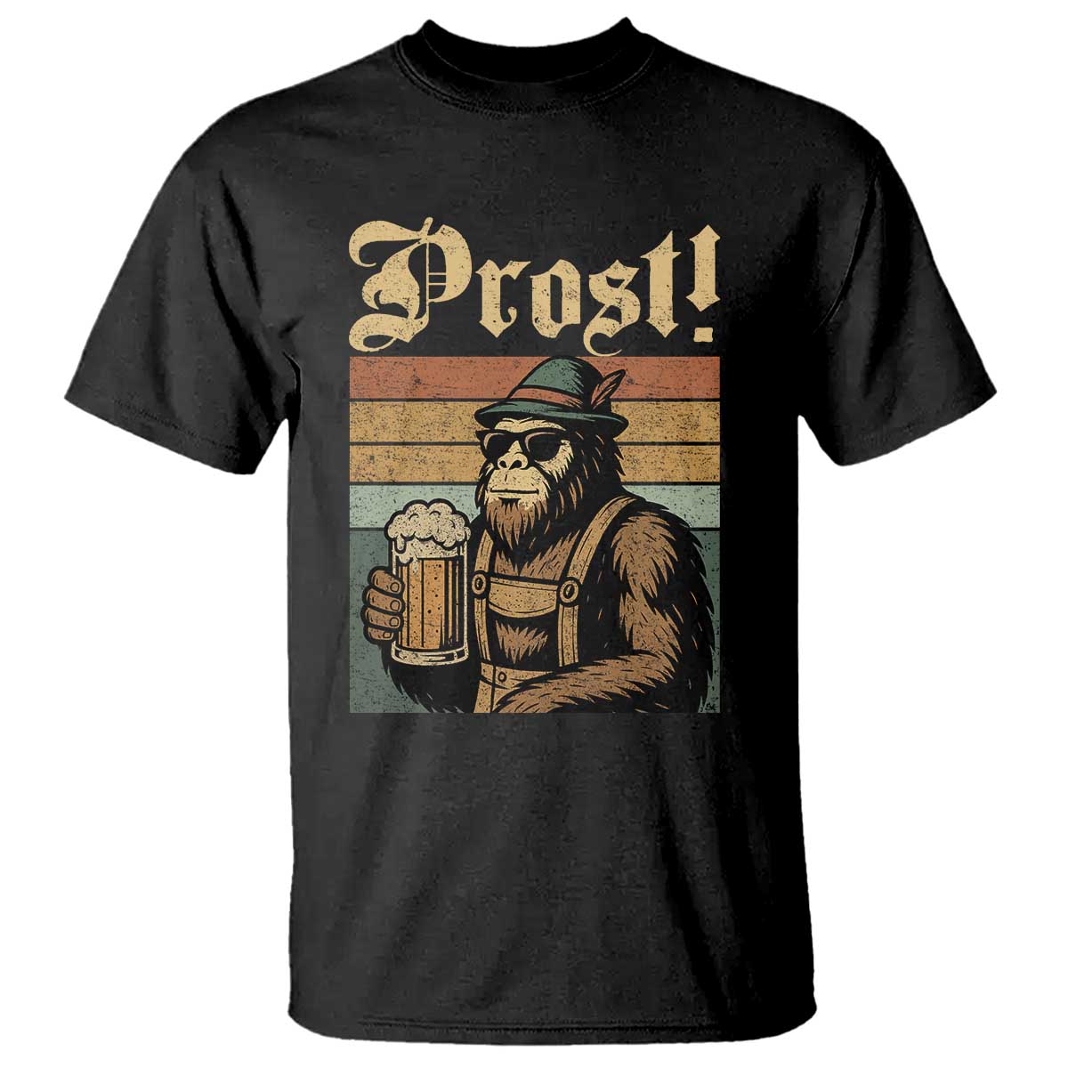 Oktoberfest Bigfoot T Shirt Vintage German Sasquatch Drinking Prost Lederhose - Wonder Print Shop
