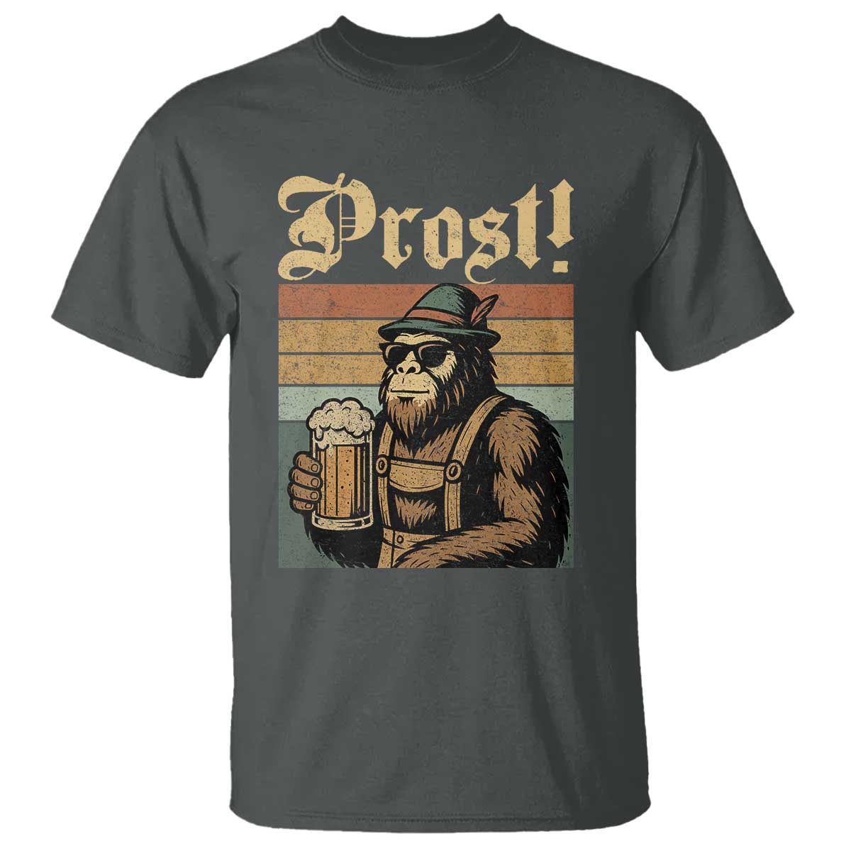 Oktoberfest Bigfoot T Shirt Vintage German Sasquatch Drinking Prost Lederhose - Wonder Print Shop