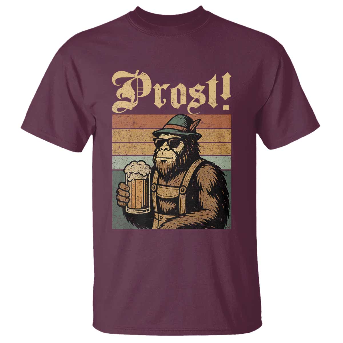 Oktoberfest Bigfoot T Shirt Vintage German Sasquatch Drinking Prost Lederhose - Wonder Print Shop