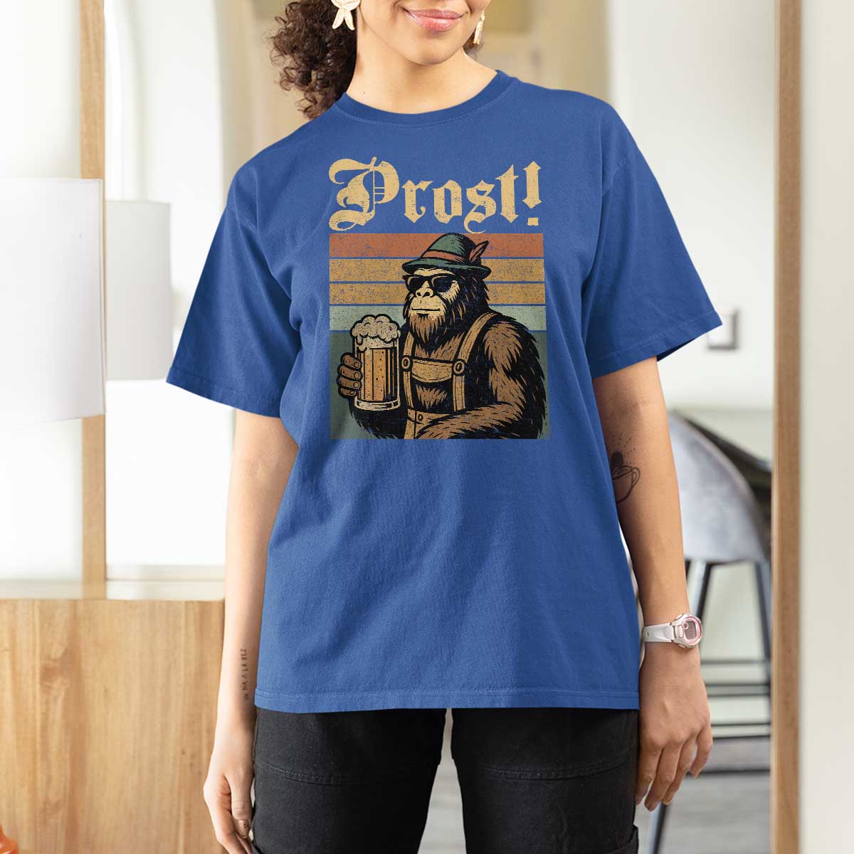 Oktoberfest Bigfoot T Shirt For Women Vintage German Sasquatch Drinking Prost Lederhose - Wonder Print Shop