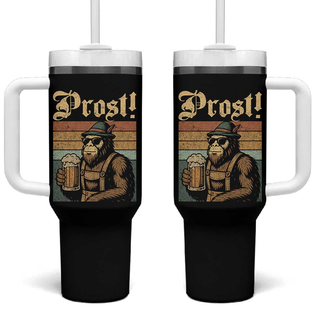 Oktoberfest Bigfoot Tumbler With Handle Vintage German Sasquatch Drinking Prost Lederhose - Wonder Print Shop