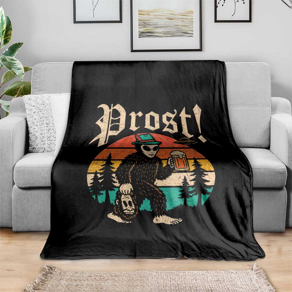 Oktoberfest Bigfoot Alien Beer Throw Blanket Retro German Sasquatch Beer - Wonder Print Shop