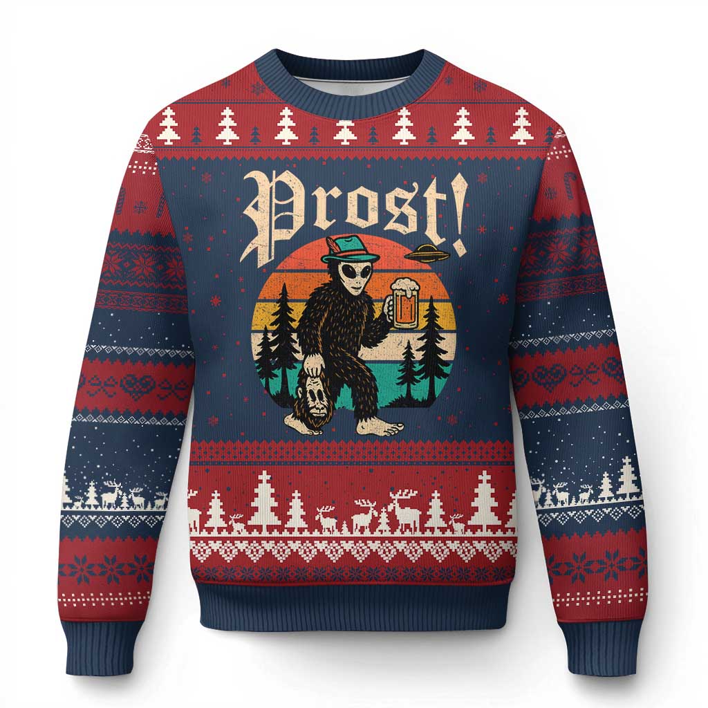 Oktoberfest Bigfoot Alien Beer Ugly Christmas Sweater Retro German Sasquatch Beer - Wonder Print Shop