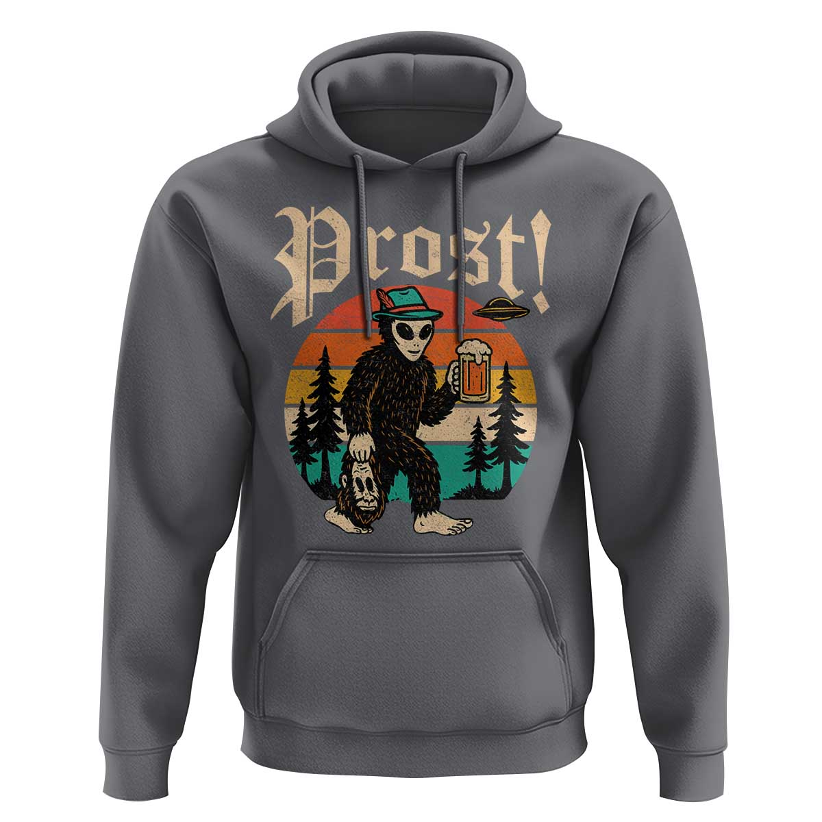 Oktoberfest Bigfoot Alien Beer Hoodie Retro German Sasquatch Beer - Wonder Print Shop
