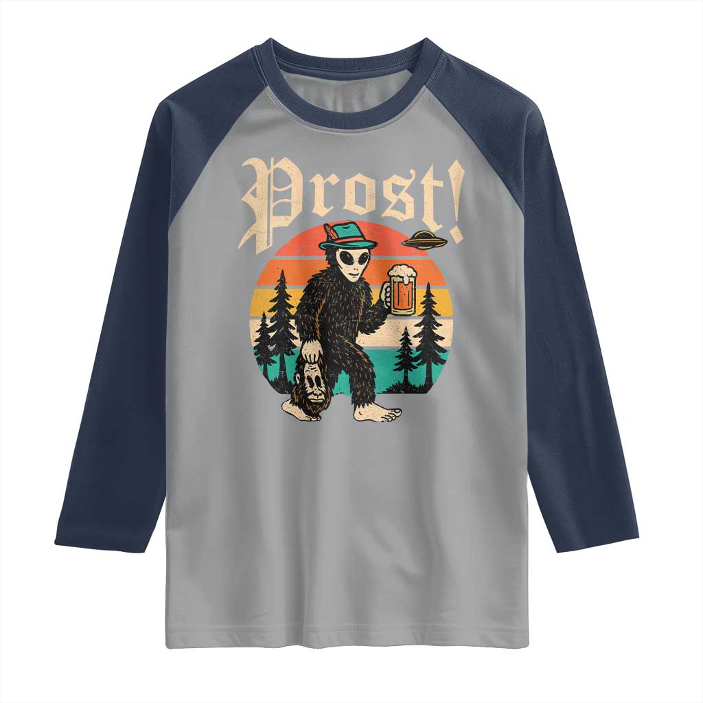Oktoberfest Bigfoot Alien Beer Raglan Shirt Retro German Sasquatch Beer - Wonder Print Shop