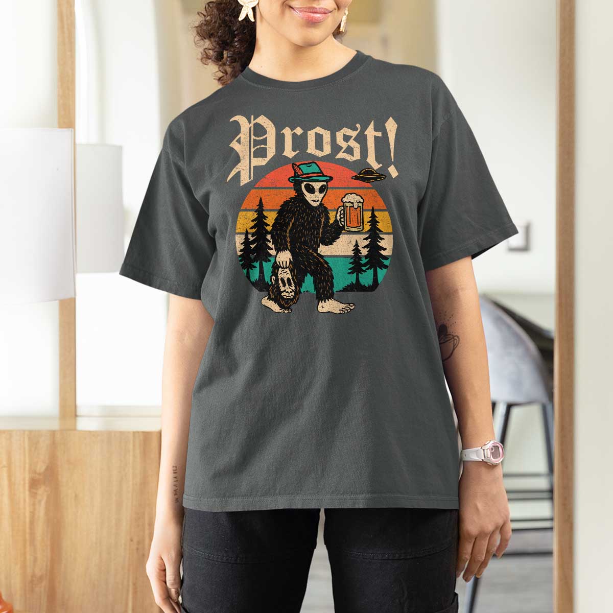 Oktoberfest Bigfoot Alien Beer T Shirt For Women Retro German Sasquatch Beer - Wonder Print Shop