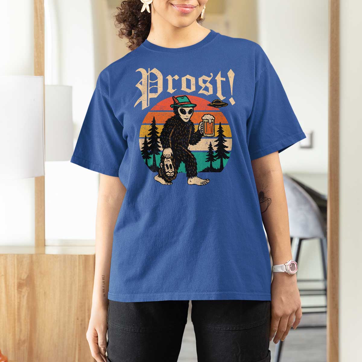 Oktoberfest Bigfoot Alien Beer T Shirt For Women Retro German Sasquatch Beer - Wonder Print Shop