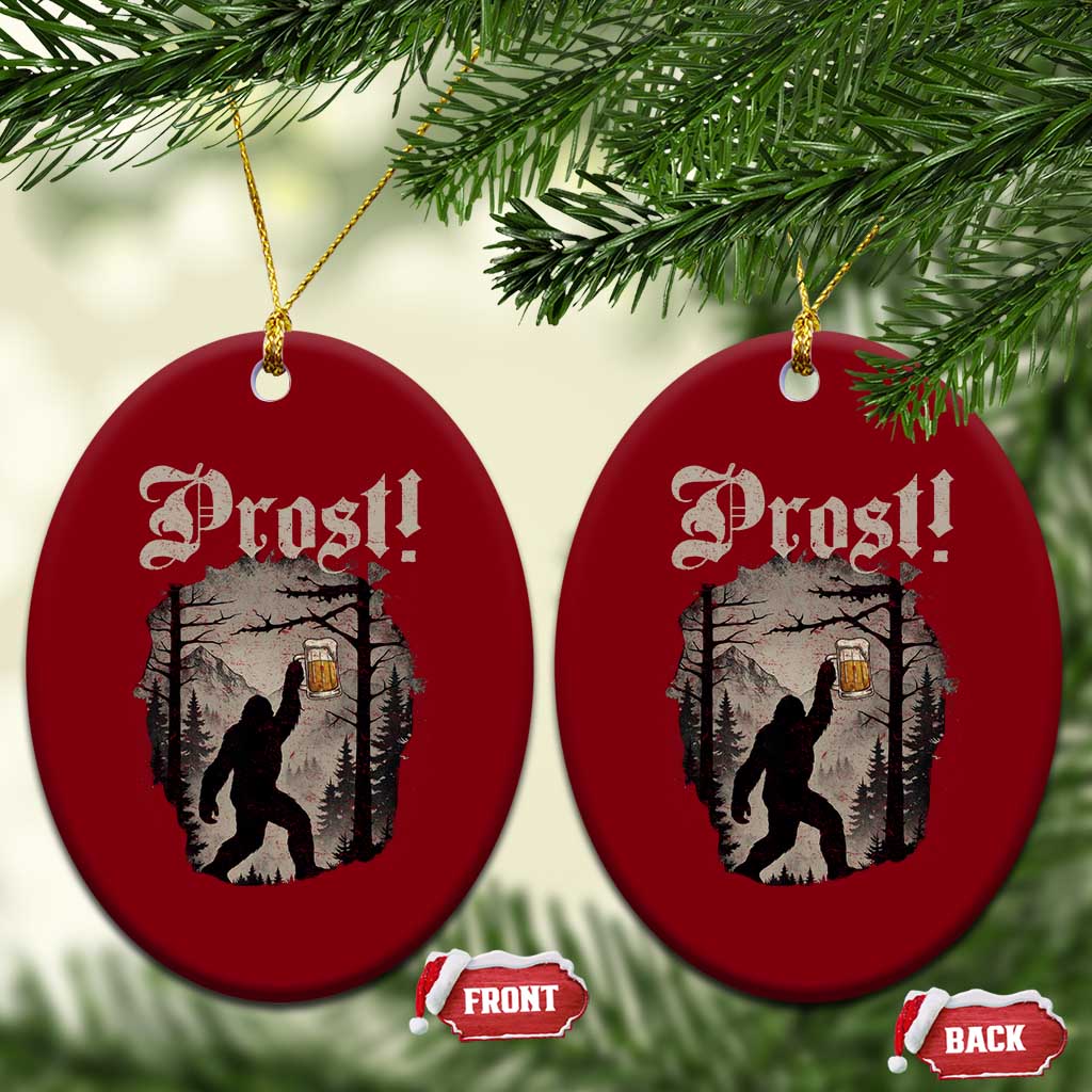 Oktoberfest Bigfoot Ceramic Ornament Vintage Forest Sasquatch Drinking Prost - Wonder Print Shop