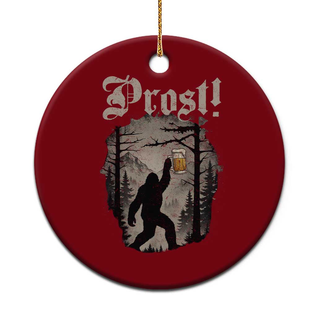 Oktoberfest Bigfoot Ceramic Ornament Vintage Forest Sasquatch Drinking Prost - Wonder Print Shop