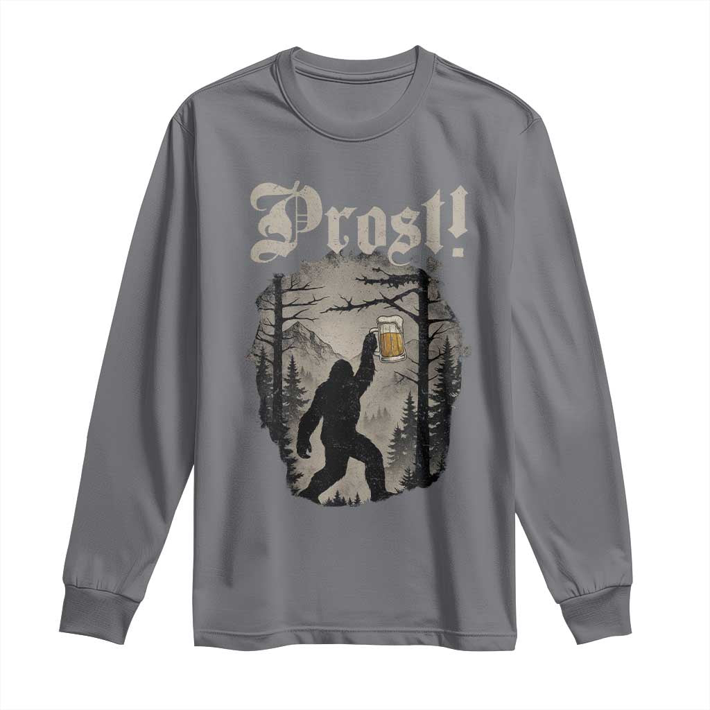 Oktoberfest Bigfoot Long Sleeve Shirt Vintage Forest Sasquatch Drinking Prost - Wonder Print Shop