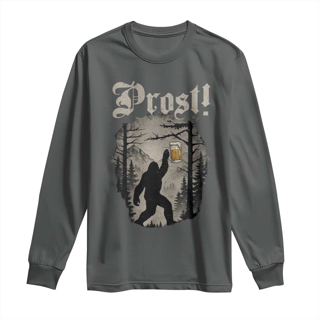 Oktoberfest Bigfoot Long Sleeve Shirt Vintage Forest Sasquatch Drinking Prost - Wonder Print Shop