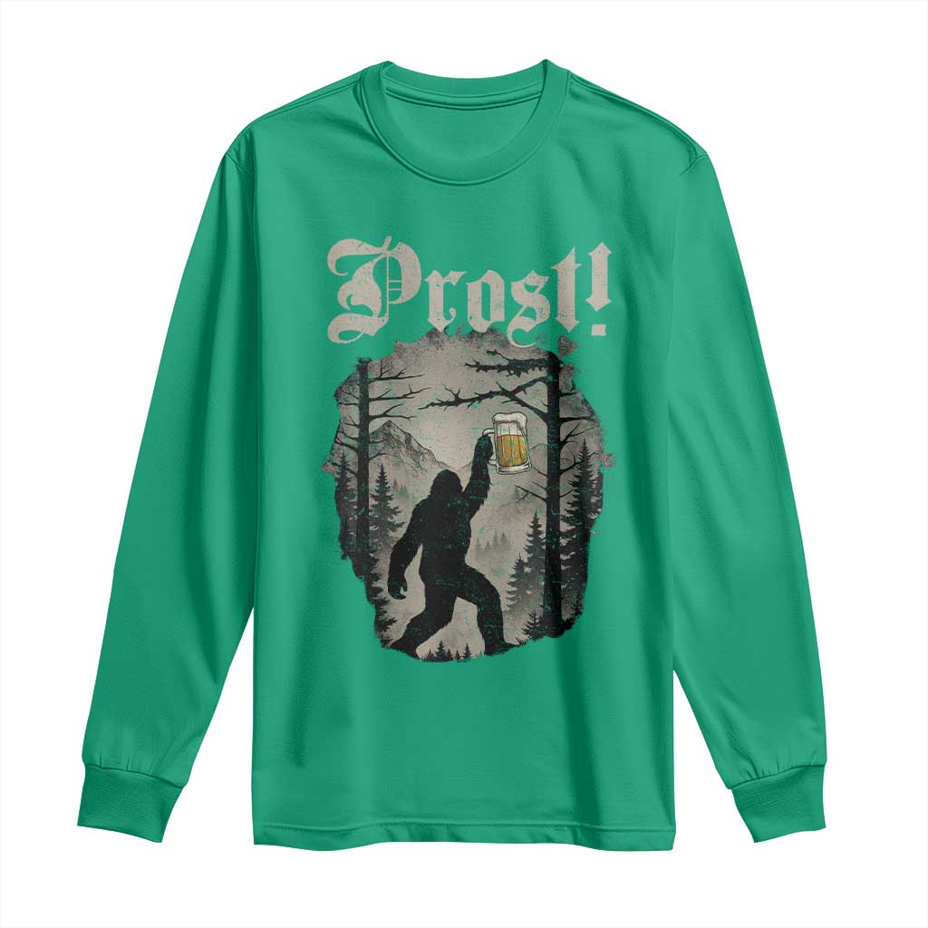 Oktoberfest Bigfoot Long Sleeve Shirt Vintage Forest Sasquatch Drinking Prost - Wonder Print Shop