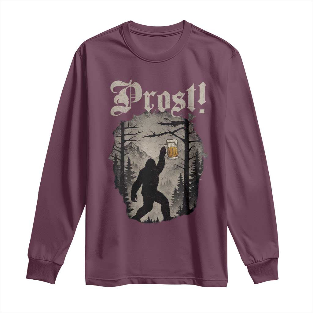 Oktoberfest Bigfoot Long Sleeve Shirt Vintage Forest Sasquatch Drinking Prost - Wonder Print Shop