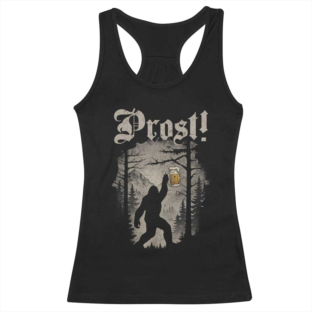 Oktoberfest Bigfoot Racerback Tank Top Vintage Forest Sasquatch Drinking Prost - Wonder Print Shop