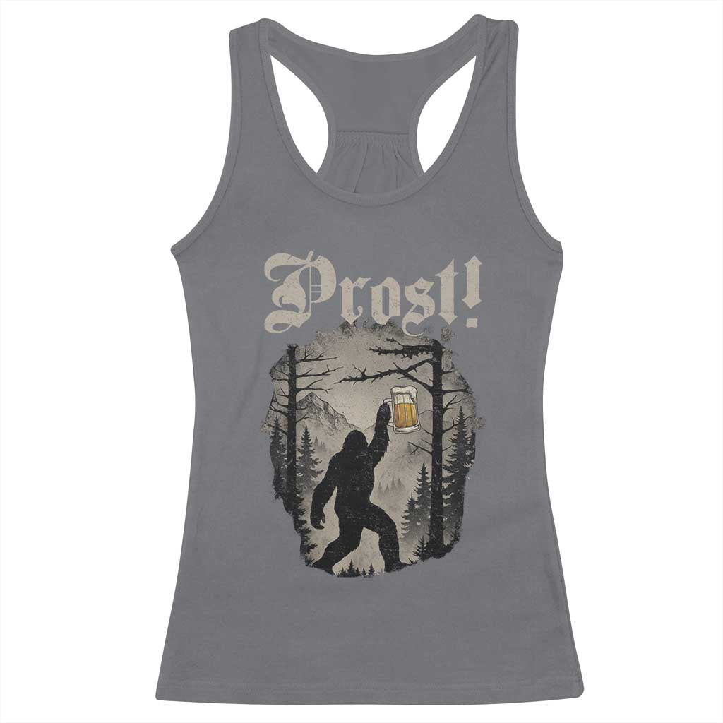 Oktoberfest Bigfoot Racerback Tank Top Vintage Forest Sasquatch Drinking Prost - Wonder Print Shop