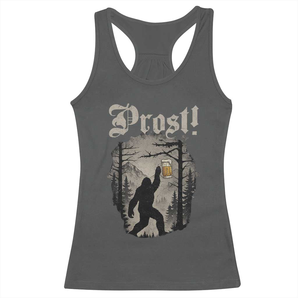 Oktoberfest Bigfoot Racerback Tank Top Vintage Forest Sasquatch Drinking Prost - Wonder Print Shop