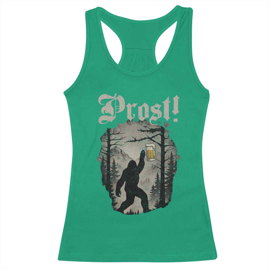Oktoberfest Bigfoot Racerback Tank Top Vintage Forest Sasquatch Drinking Prost - Wonder Print Shop