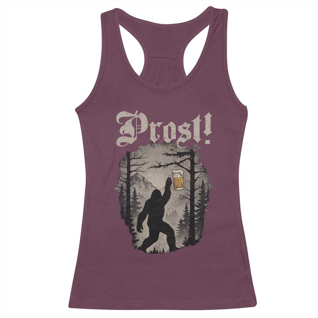 Oktoberfest Bigfoot Racerback Tank Top Vintage Forest Sasquatch Drinking Prost - Wonder Print Shop