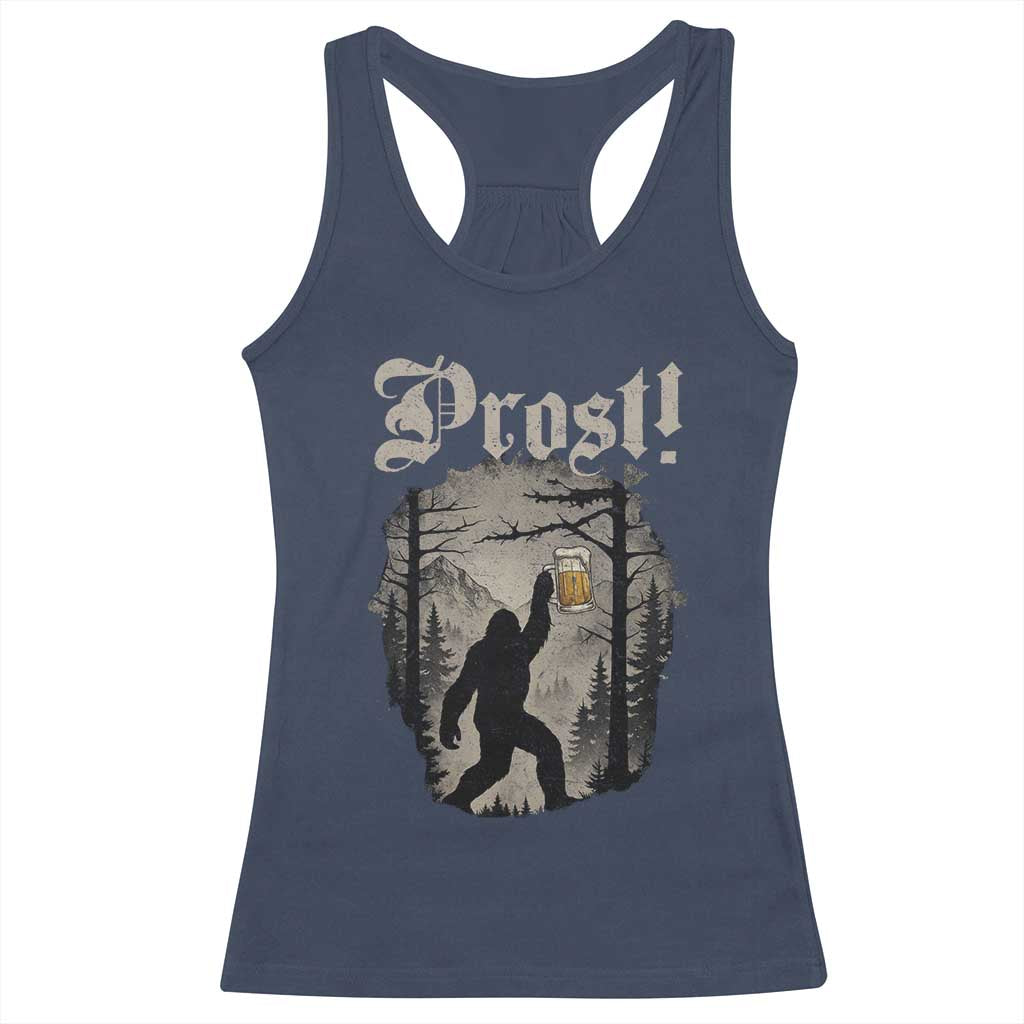 Oktoberfest Bigfoot Racerback Tank Top Vintage Forest Sasquatch Drinking Prost - Wonder Print Shop