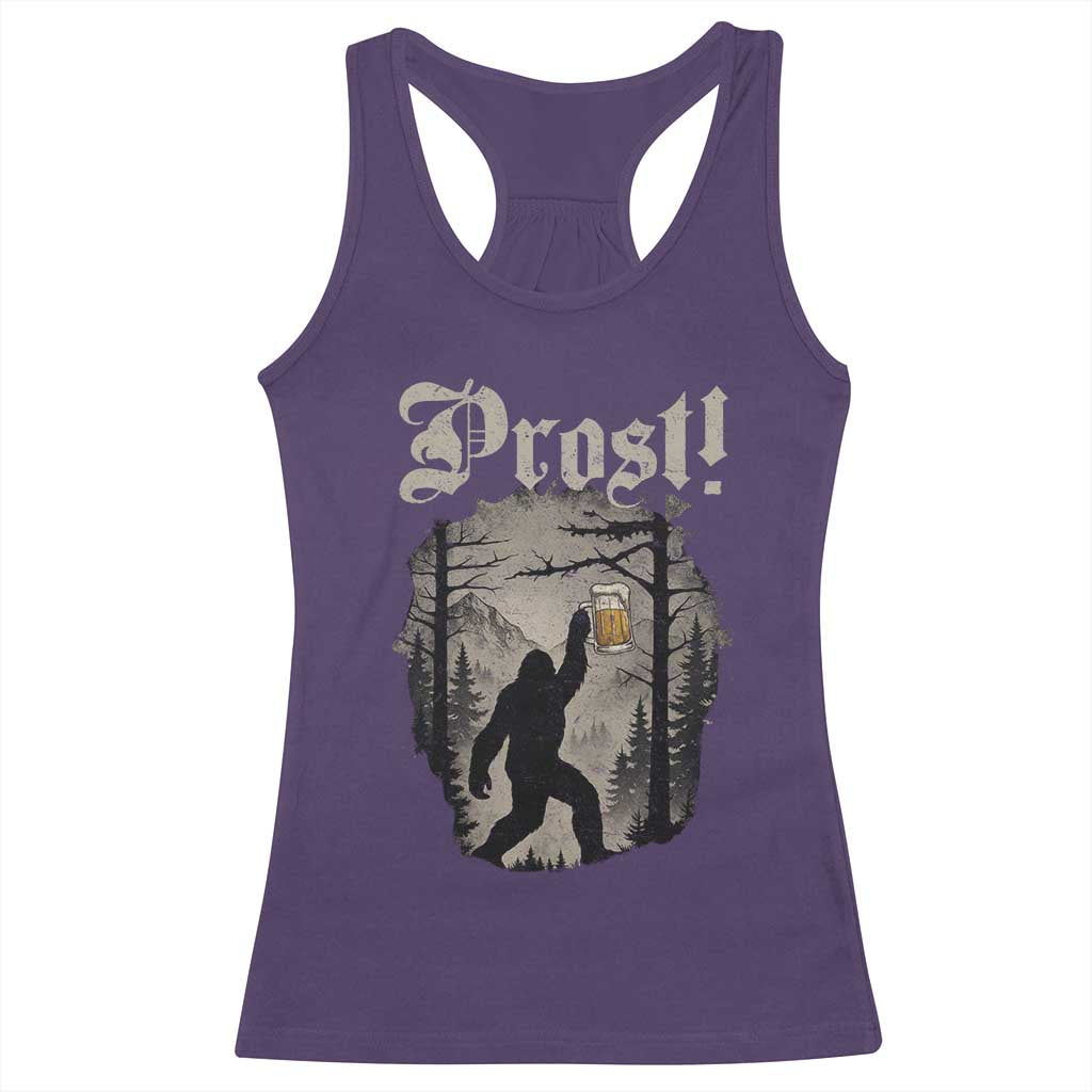 Oktoberfest Bigfoot Racerback Tank Top Vintage Forest Sasquatch Drinking Prost - Wonder Print Shop