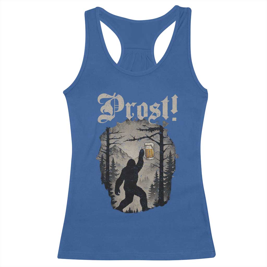Oktoberfest Bigfoot Racerback Tank Top Vintage Forest Sasquatch Drinking Prost - Wonder Print Shop