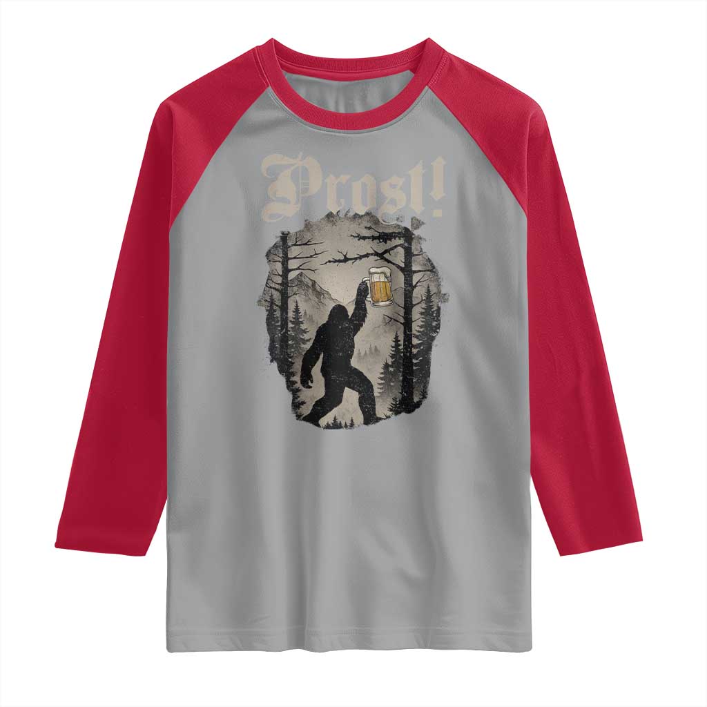 Oktoberfest Bigfoot Raglan Shirt Vintage Forest Sasquatch Drinking Prost - Wonder Print Shop