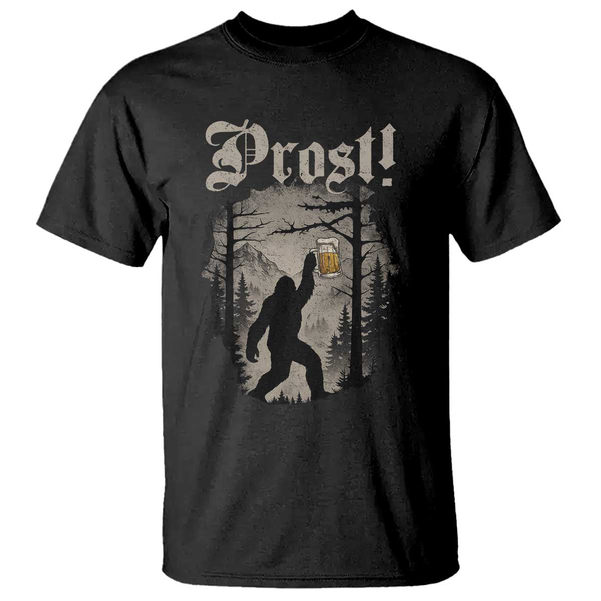 Oktoberfest Bigfoot T Shirt Vintage Forest Sasquatch Drinking Prost - Wonder Print Shop