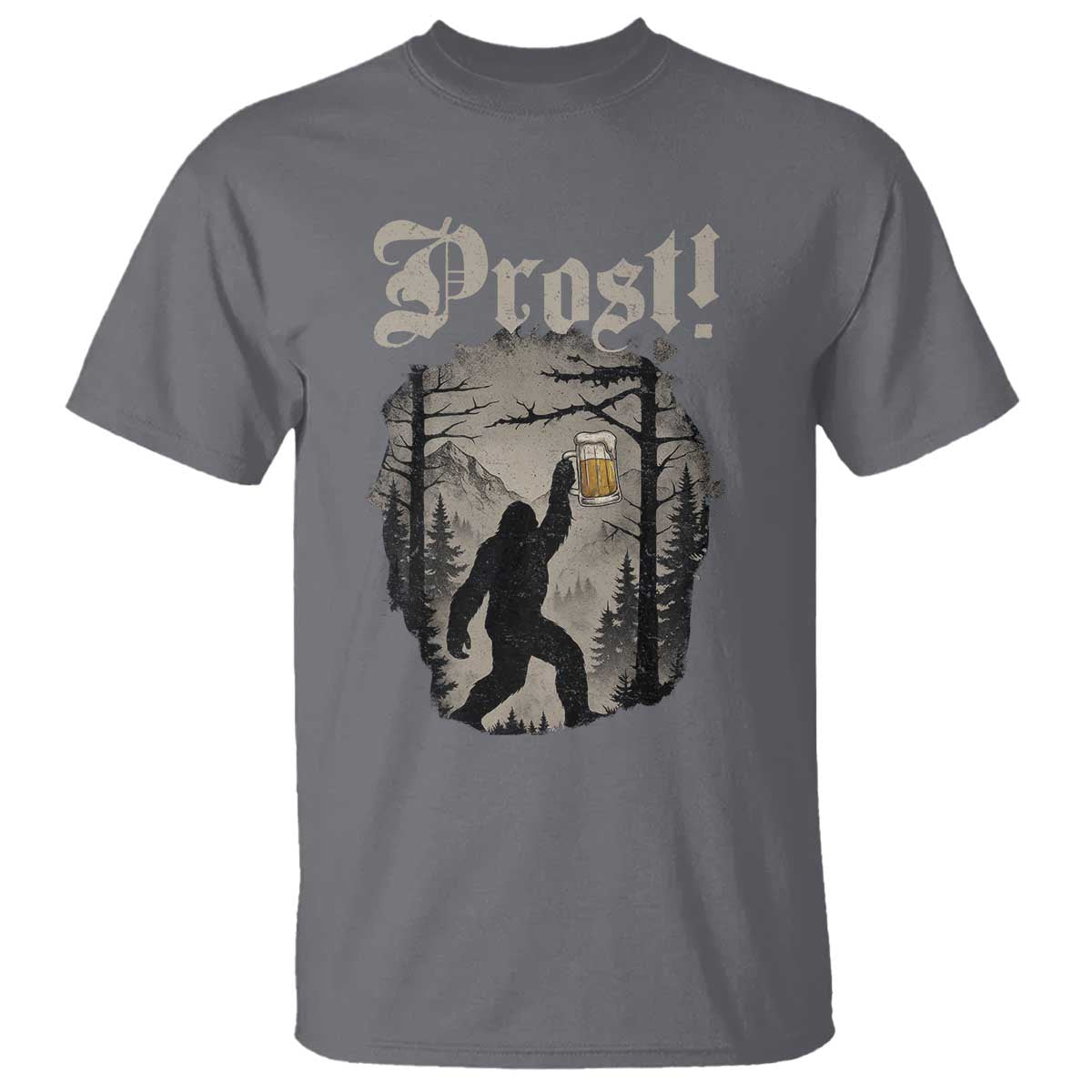 Oktoberfest Bigfoot T Shirt Vintage Forest Sasquatch Drinking Prost - Wonder Print Shop